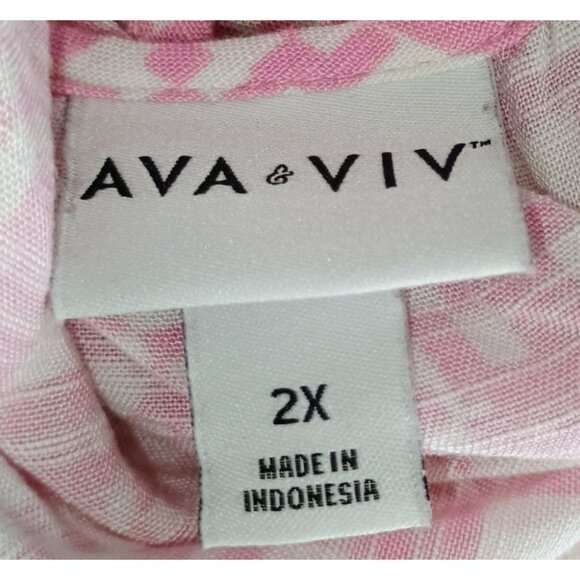 Ava & Viv Womens 2X Pink Geometric Print Blouse‎ With Back Tie & Elastic Cuffs - Picture 6 of 6